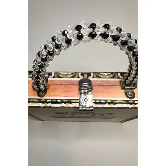 Vintage Imported Braciano Fine Cigars Beaded Box Case Purse Bag Night Skyline - Picture 9 of 16